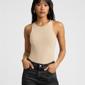 Express Tan Sleeveless Fitted Bodysuit
